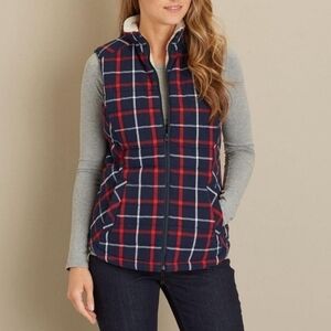 Duluth Trading Company Plaid Sherpa-lined Vest - Navy, red, white